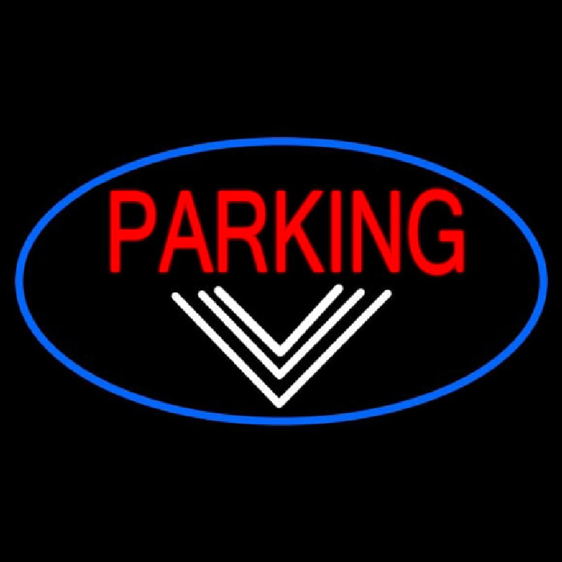 Parking And Down Arrow Oval With Blue Border Neon Sign