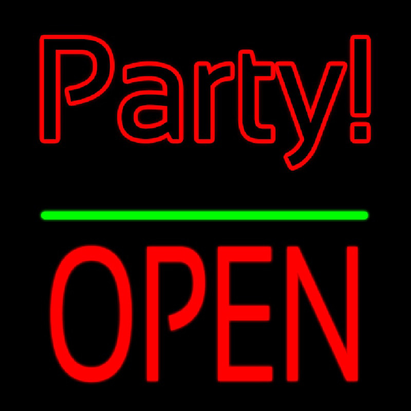 Party Open Block Green Line Neon Sign