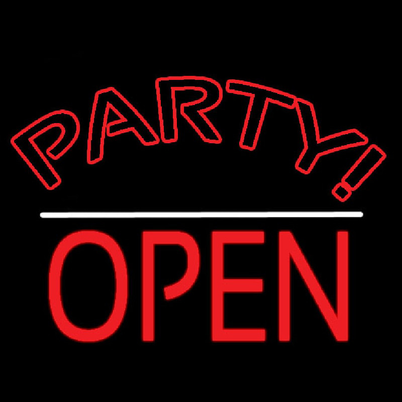 Party Open White Line Neon Sign