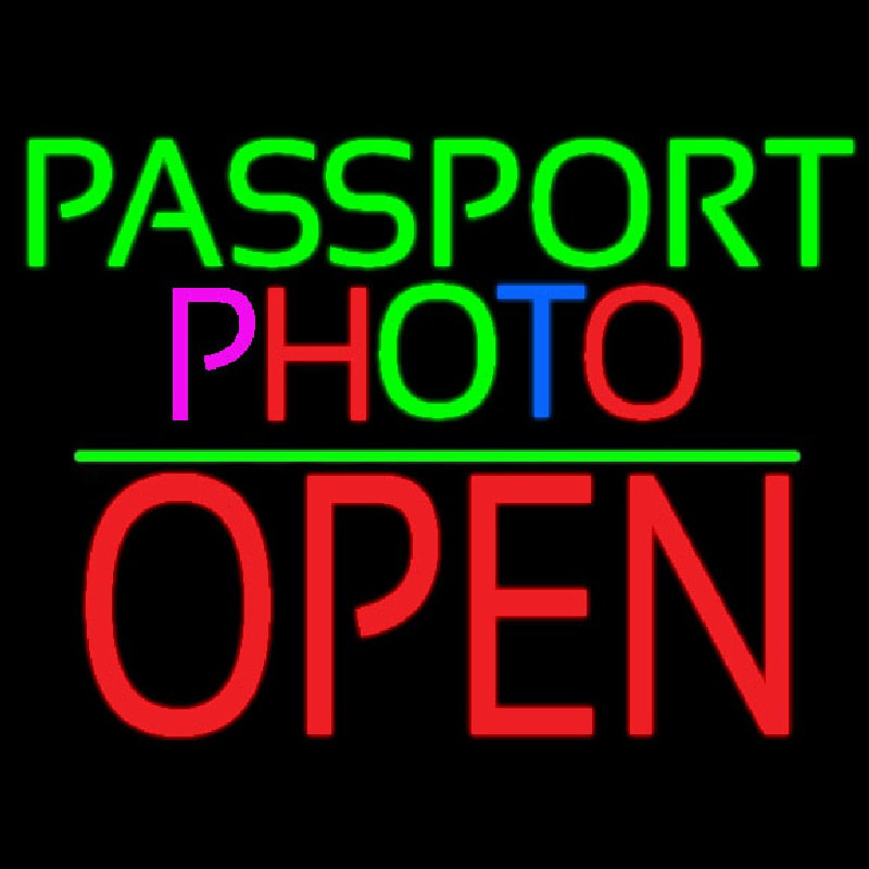 Passport Multi Color Photo With Open 1 Neon Sign
