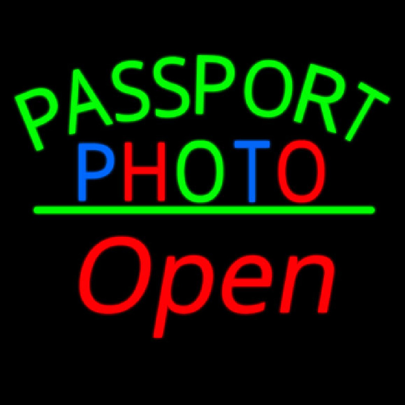 Passport Multi Color Photo With Open 2 Neon Sign