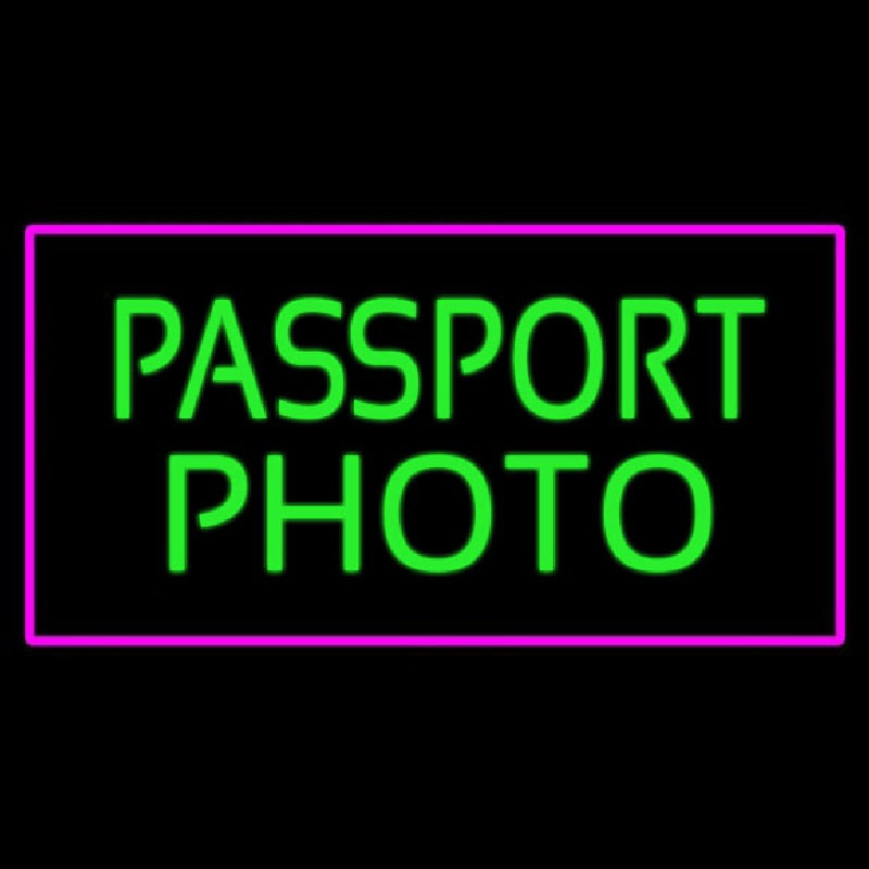 Passport Photo Purple Rectangle Neon Sign