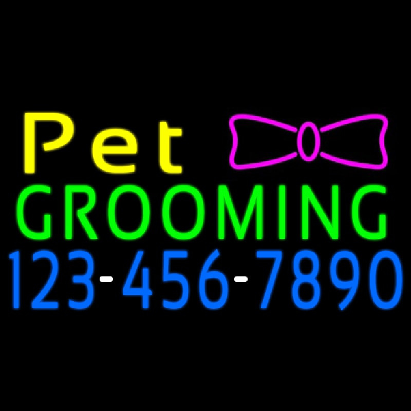 Pet Grooming With Phone Number Neon Sign