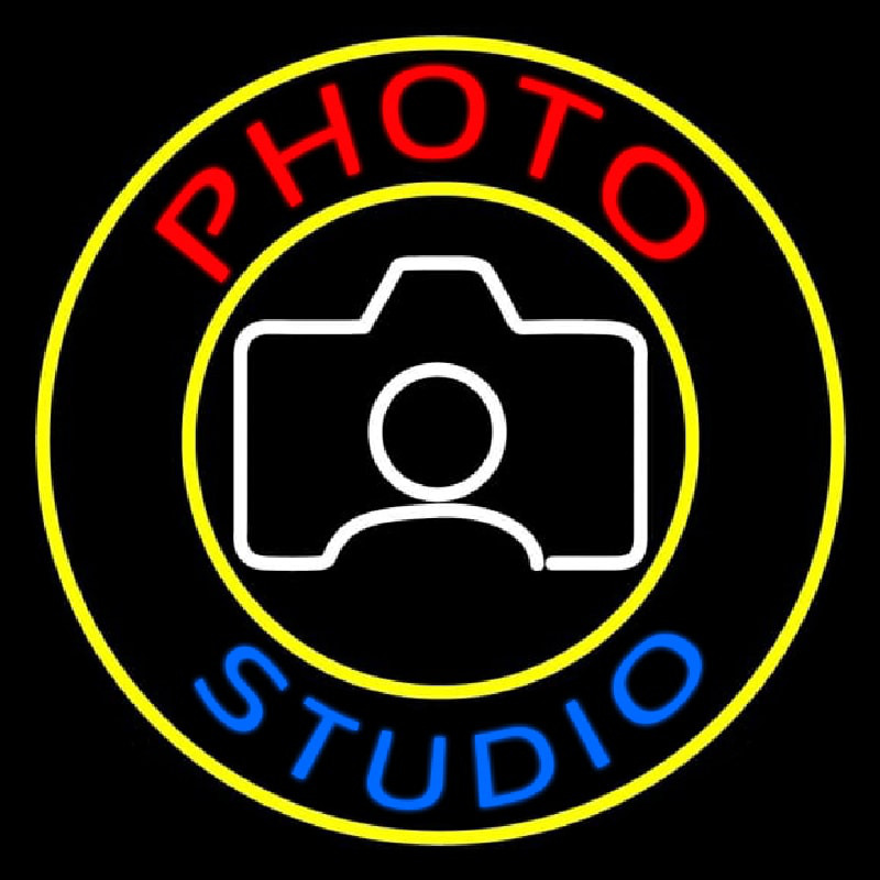 Photo Studio With Camera Logo Circle Neon Sign