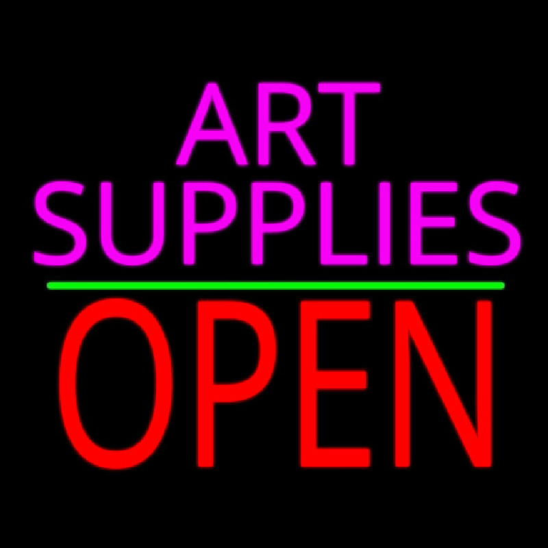 Pink Art Supplies Block With Open 3 Neon Sign