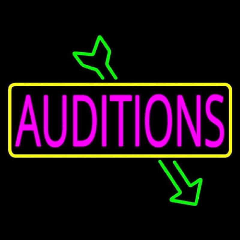 Pink Auditions Green Arrow Neon Sign