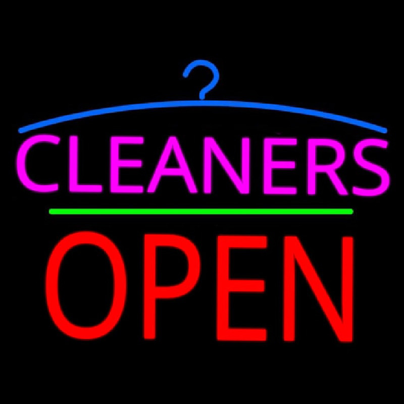 Pink Cleaners Block Open Neon Sign