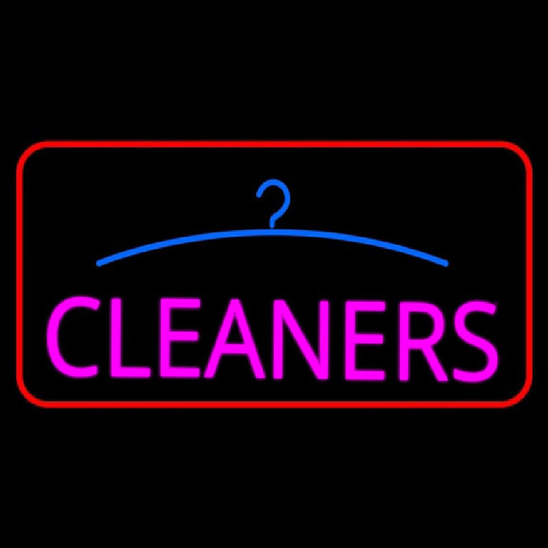 Pink Cleaners Logo Red Border Neon Sign