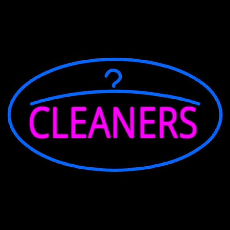 Pink Cleaners Oval Blue Logo Neon Sign