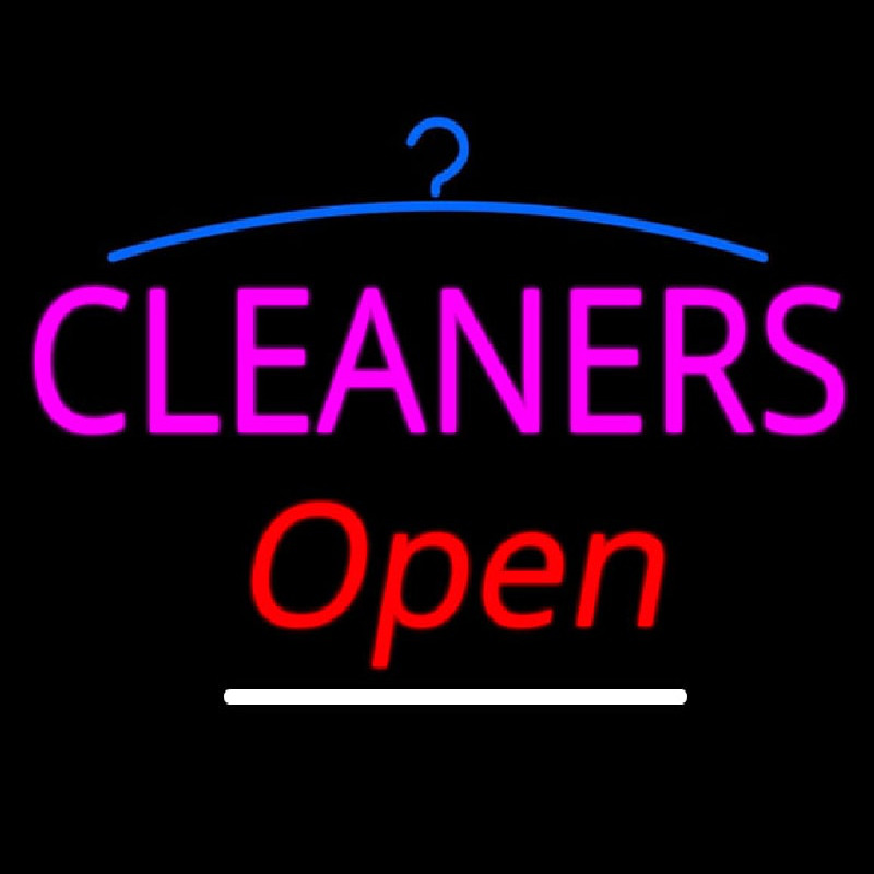 Pink Cleaners Slant Open Logo Neon Sign