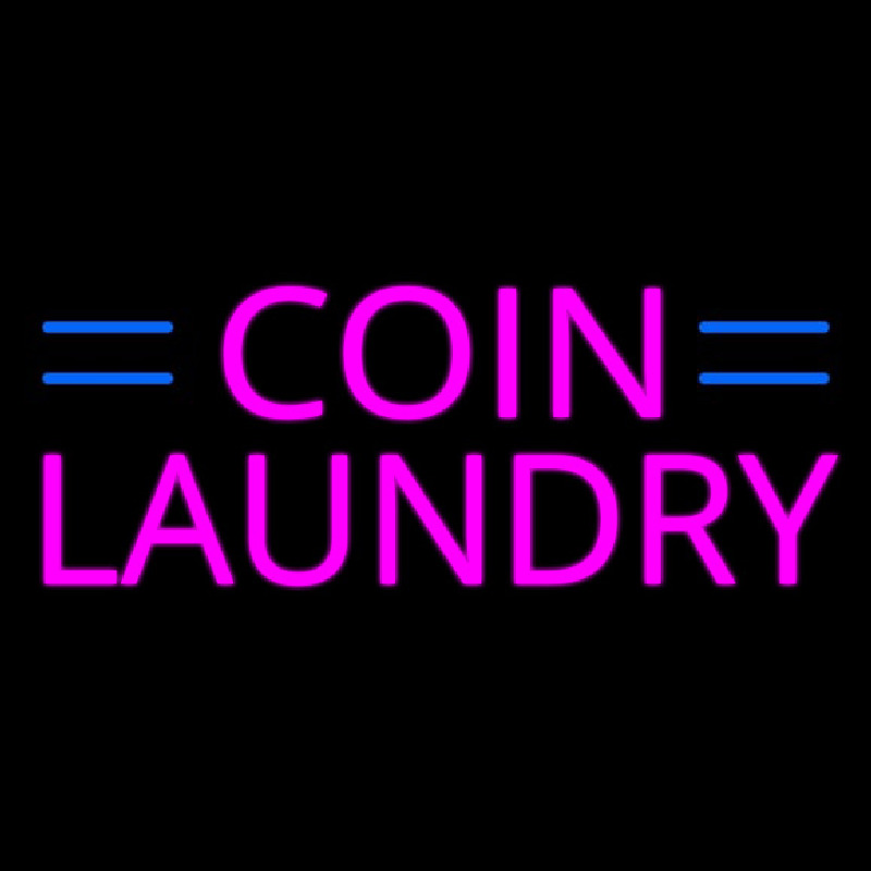 Pink Coin Laundry Blue Lines Neon Sign