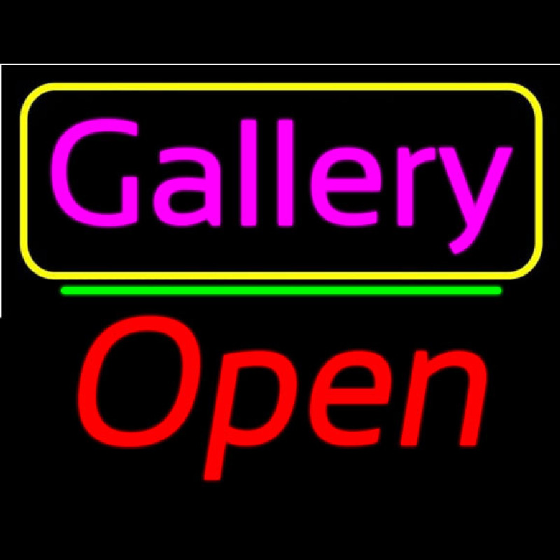 Pink Cursive Gallery With Open 2 Neon Sign