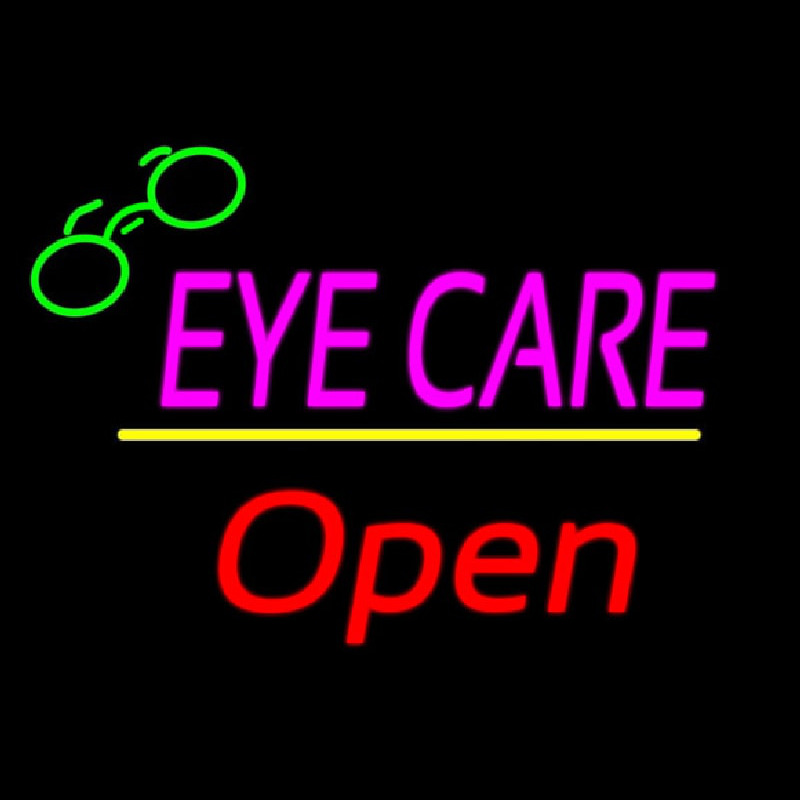 Pink Eye Care Yellow Line Open Logo Neon Sign