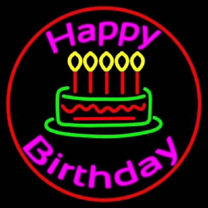 Pink Happy Birthday Neon Sign