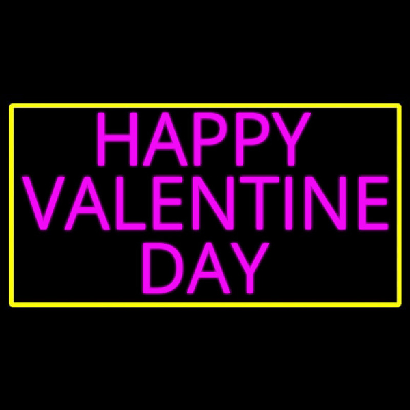 Pink Happy Valentines Day With Yellow Border Neon Sign