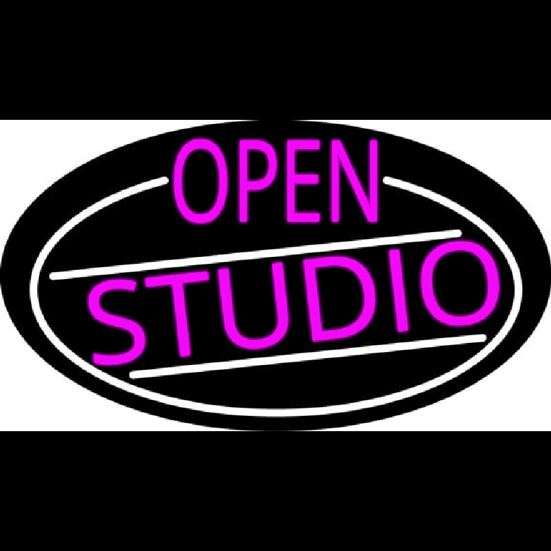 Pink Open Studio Oval With White Border Neon Sign