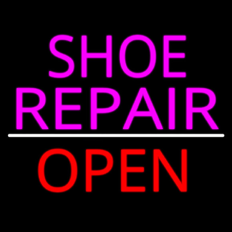 Pink Shoe Repair Open With Line Neon Sign