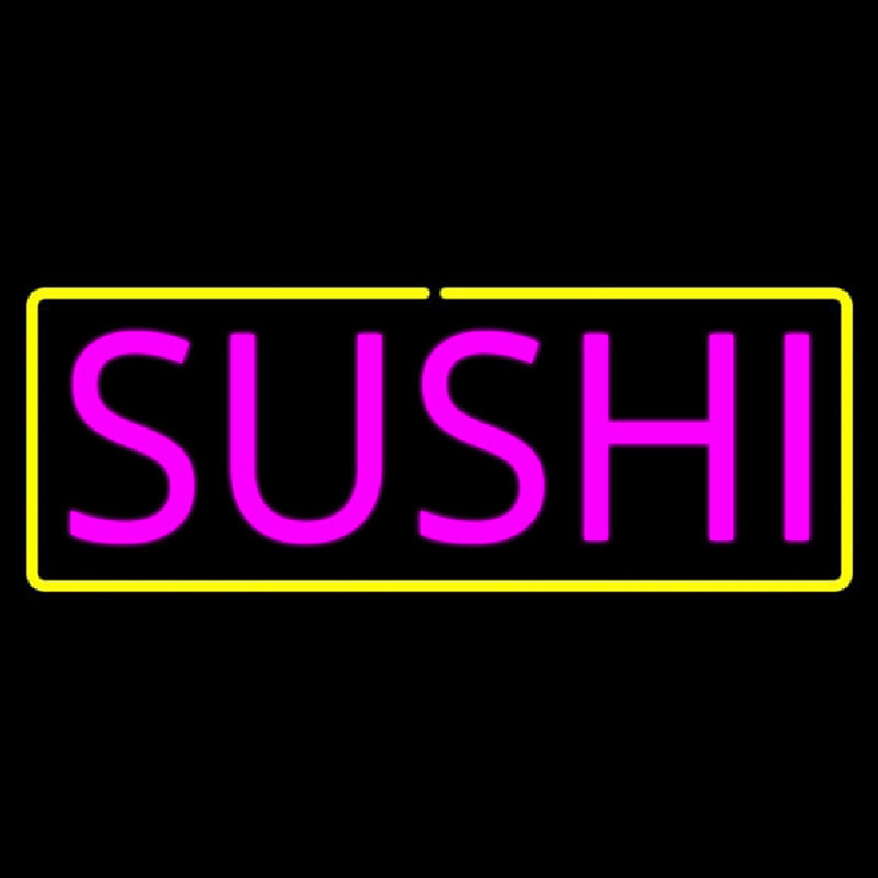 Pink Sushi With Yellow Border Neon Sign