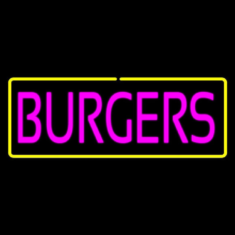 Pinl Burgers With Yellow Border Neon Sign