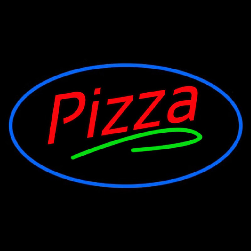 Pizza Oval Blue Border Neon Sign