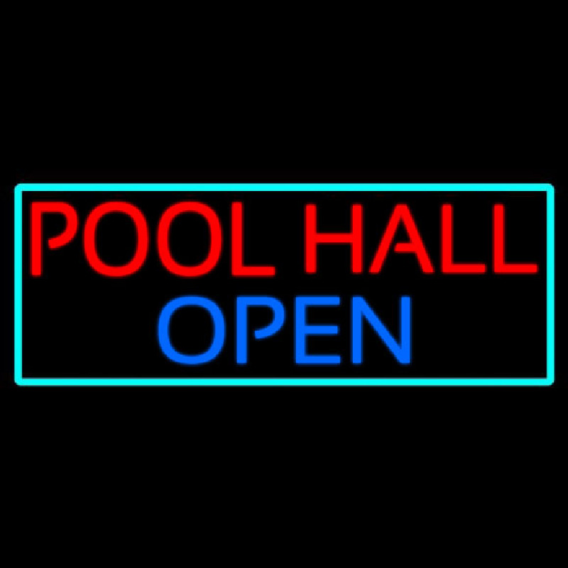 Pool Hall Open With Turquoise Neon Sign