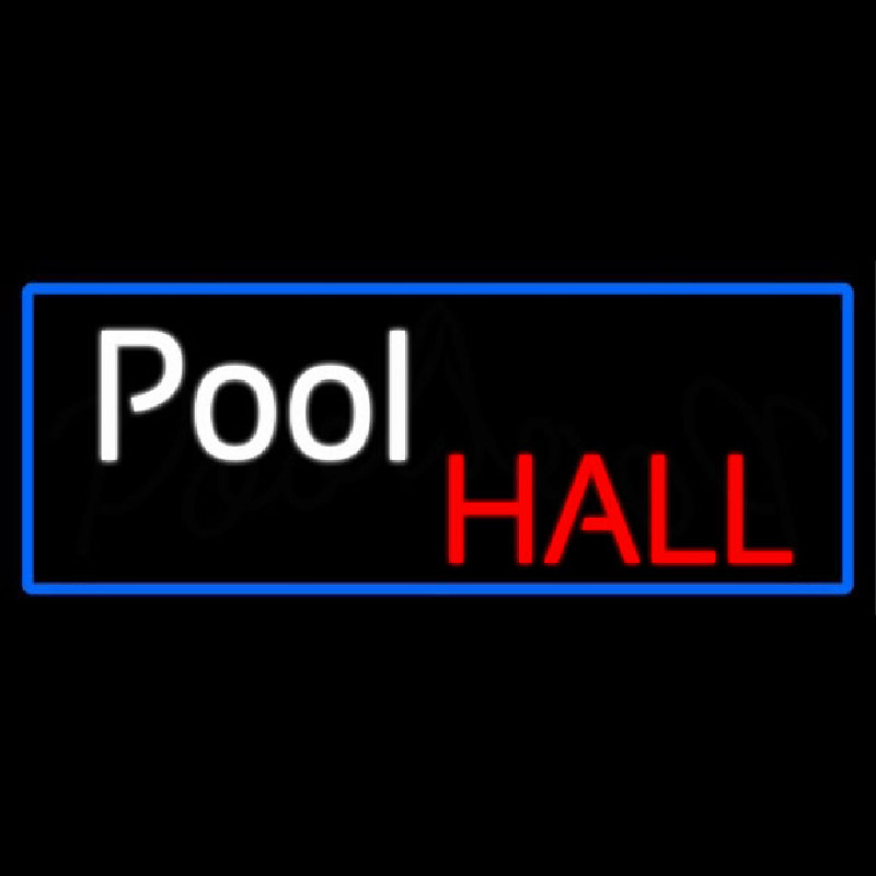 Pool Hall With Blue Border Neon Sign