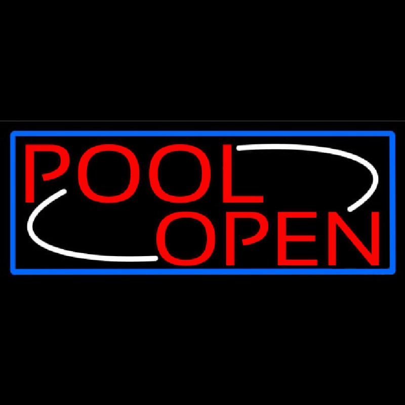 Pool Open With Blue Border Neon Sign