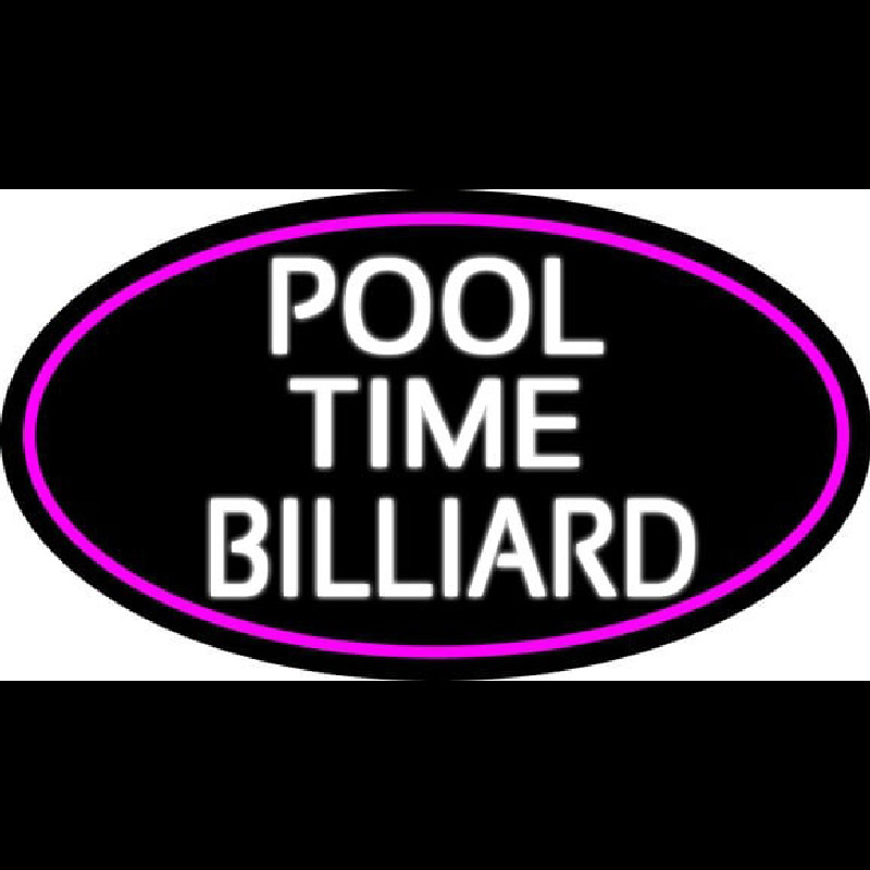 Pool Time Billiard Oval With Pink Border Neon Sign