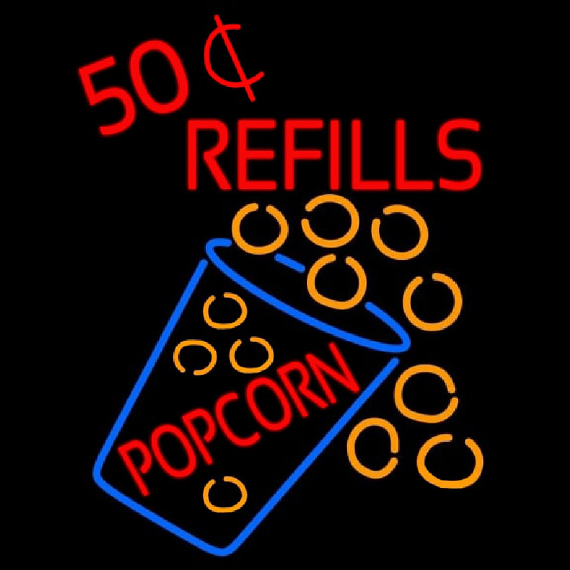 Popcorn Refills Neon Sign