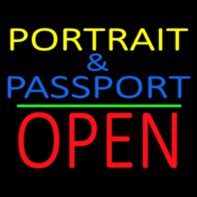 Portrait And Passport With Open 1 Neon Sign