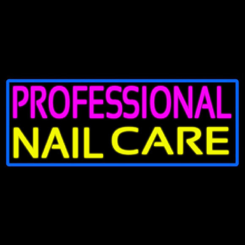 Professional Nail Care With Blue Border Neon Sign