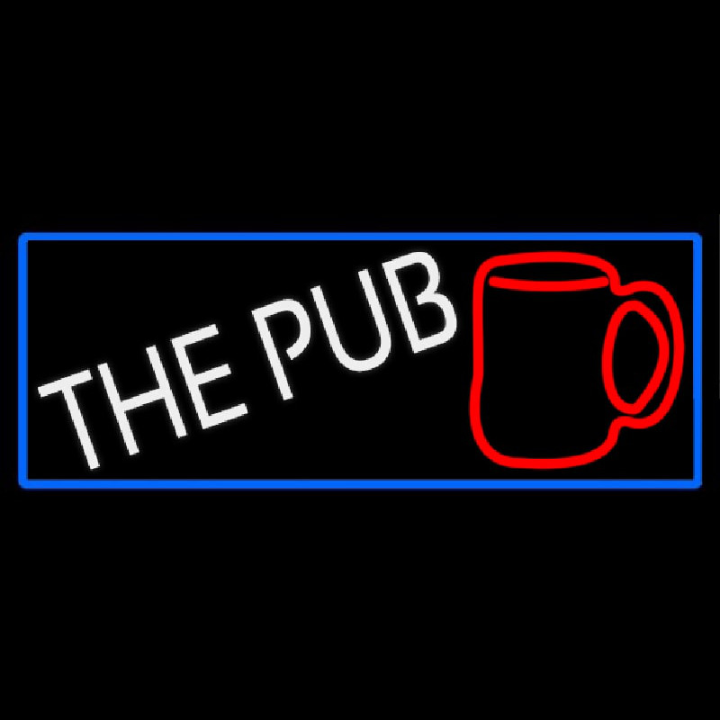 Pub And Beer Mug With Blue Border Neon Sign