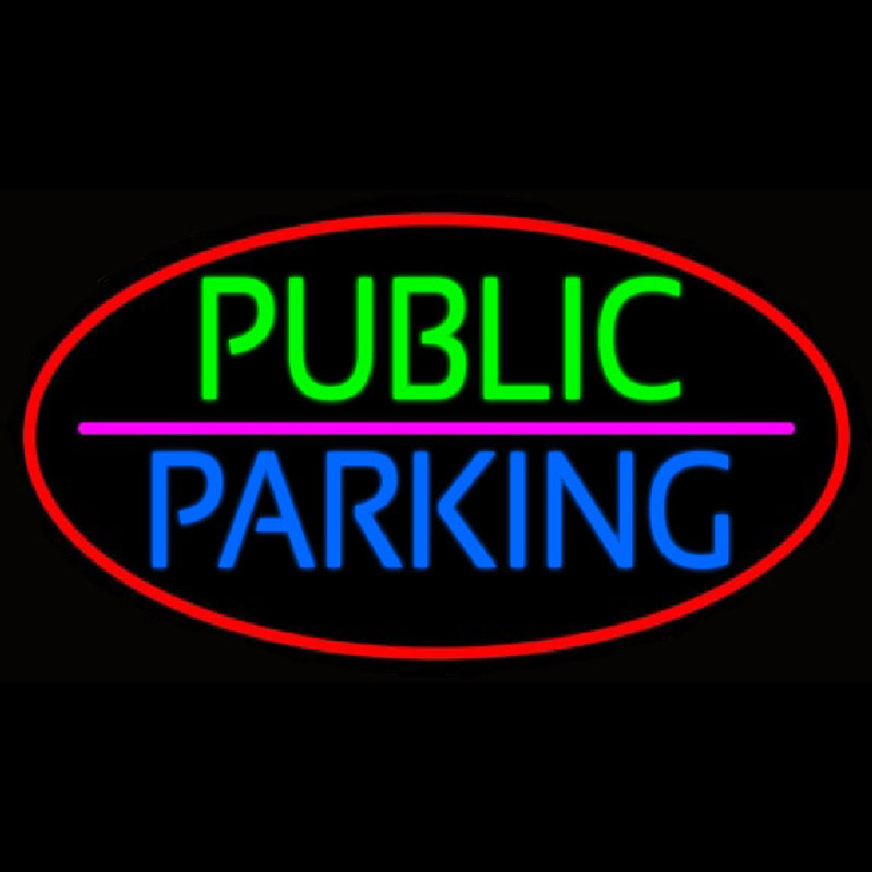 Public Parking Oval With Red Border Neon Sign