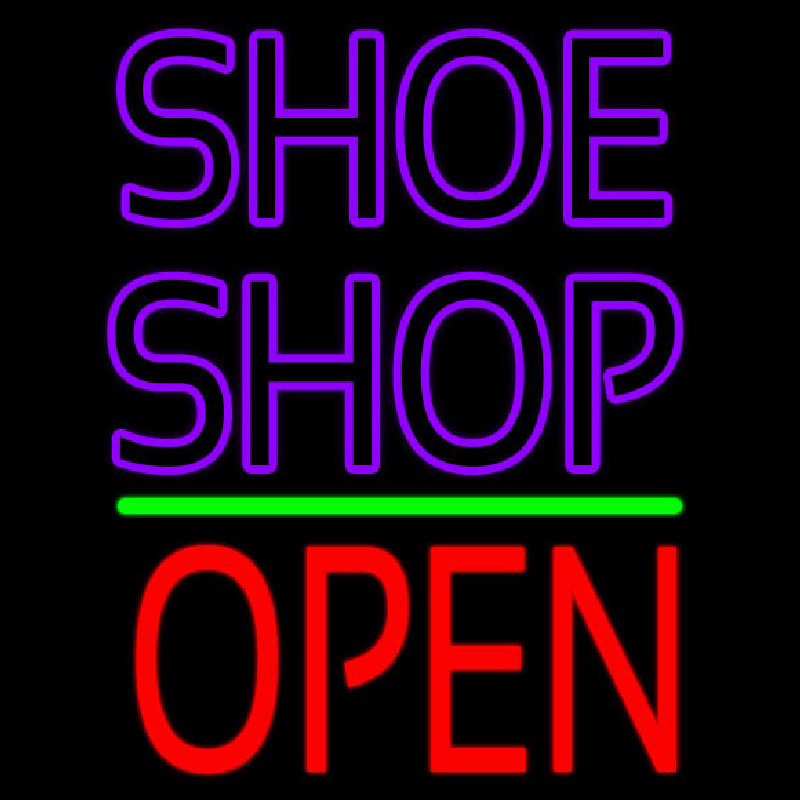 Purple Double Stroke Shoe Shop Open Neon Sign