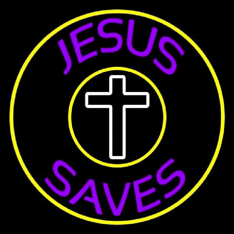 Purple Jesus Saves White Cross Neon Sign