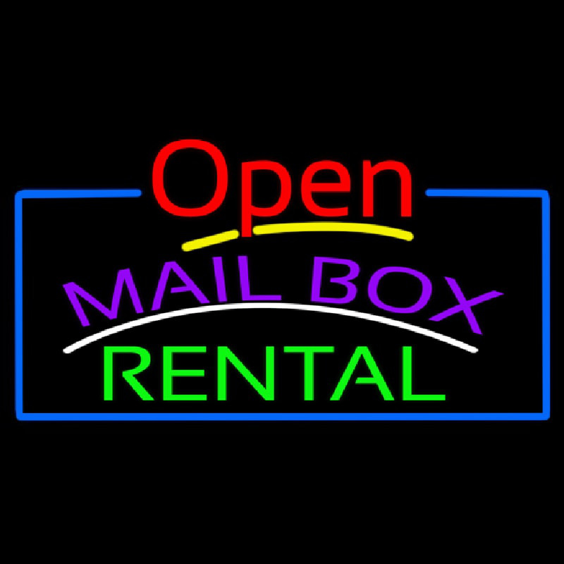 Purple Mailbo  Green Rental Open With Border Neon Sign