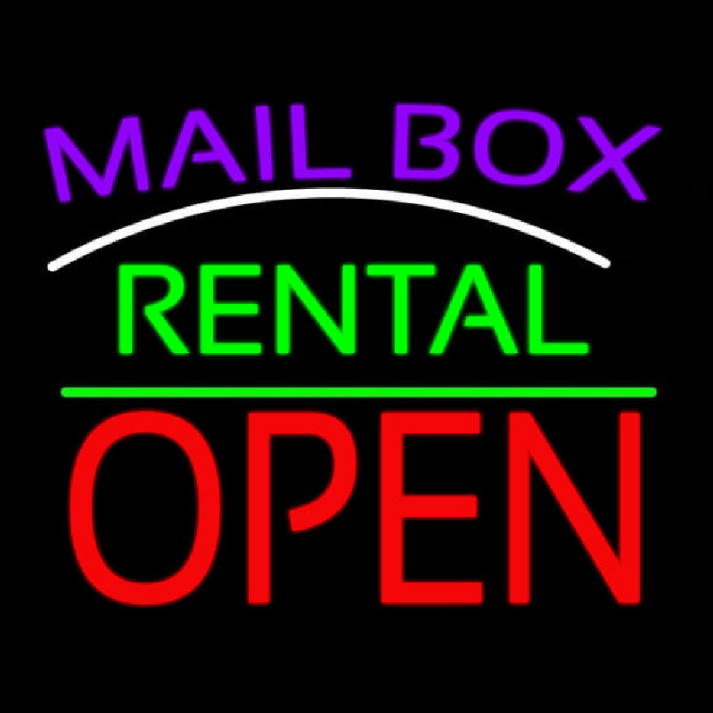Purple Mailbo  Turquoise Rental With Open 1 Neon Sign