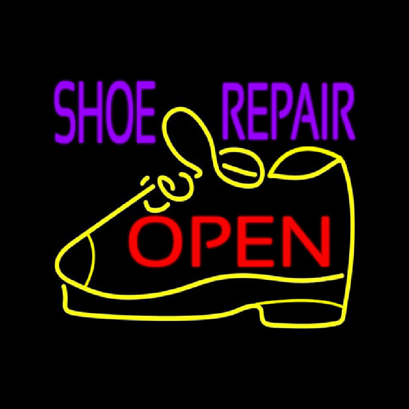 Purple Shoe Repair Open Neon Sign