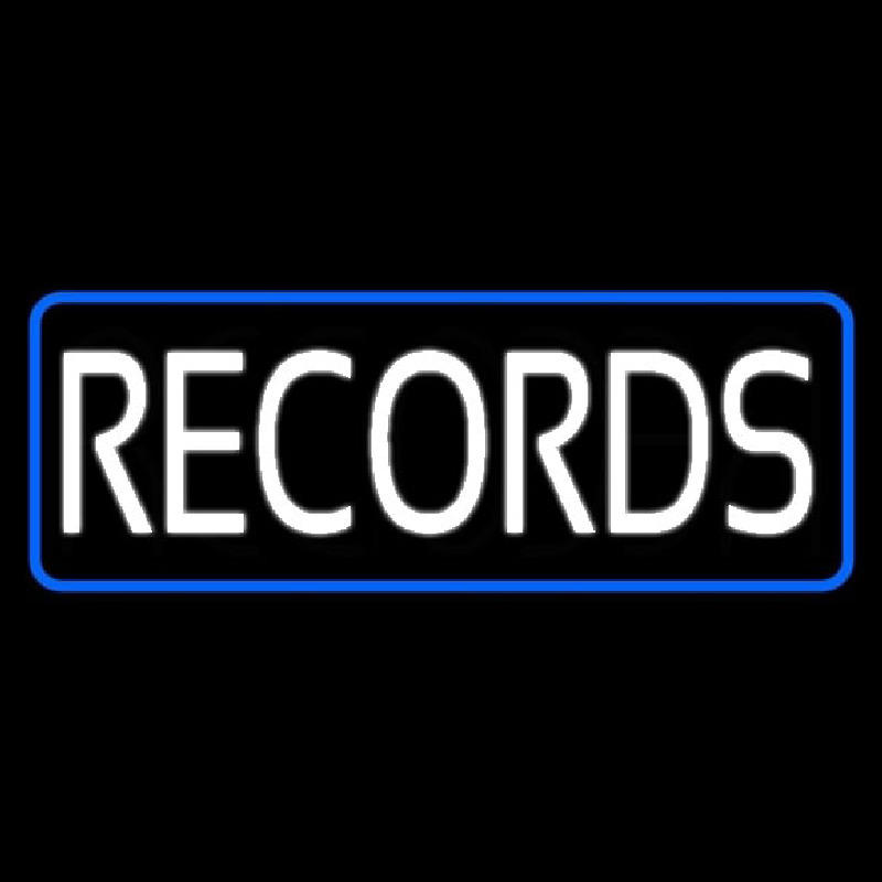 Records Block Blue Border Neon Sign