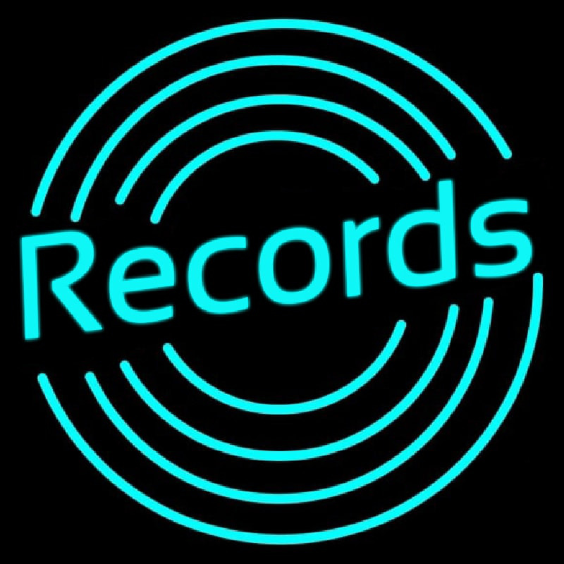 Records With Disc Neon Sign