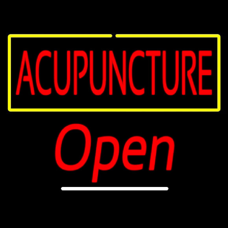 Red Acupuncture With Yellow Border Open Neon Sign