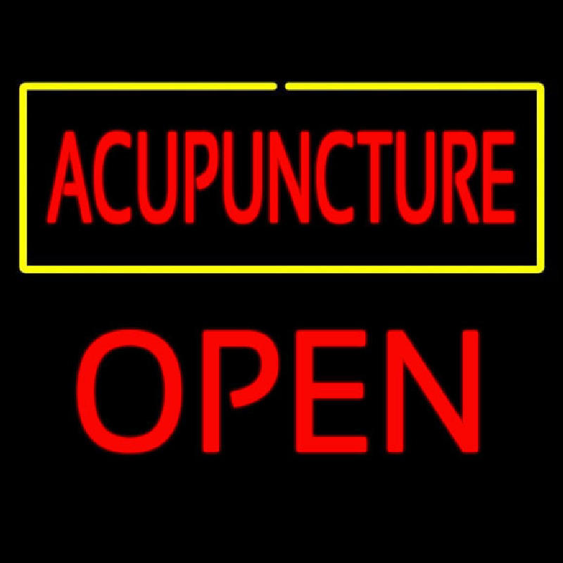 Red Acupuncture Yellow Border Block Open Neon Sign