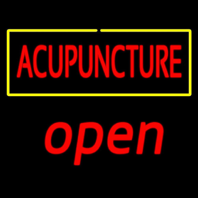 Red Acupuncture Yellow Border Open Neon Sign