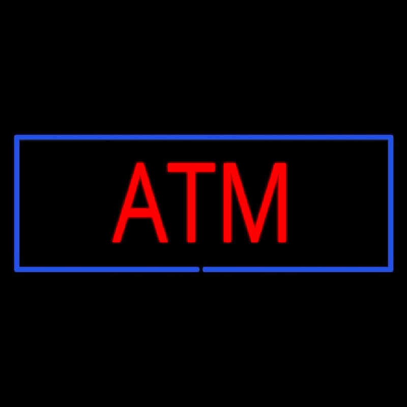 Red Atm Blue Border Neon Sign