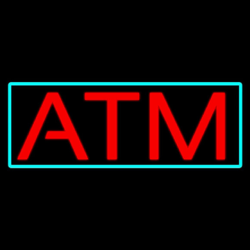 Red Atm With Light Blue Border Neon Sign