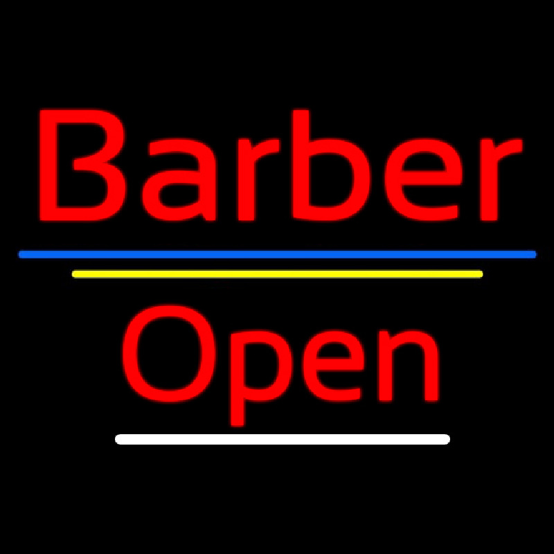 Red Barber Open Blue Yellow Lines Neon Sign