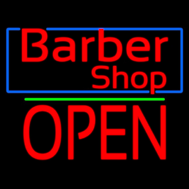 Red Barber Shop Blue Border Neon Sign