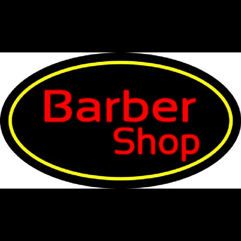 Red Barber Shop Oval Yellow Border Neon Sign