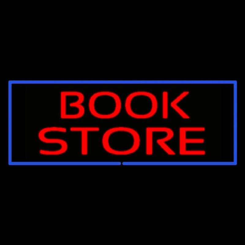 Red Book Store With Blue Border Neon Sign