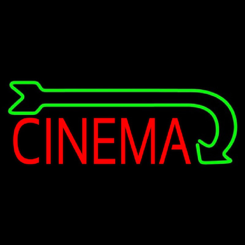 Red Cinema With Green Arrow Neon Sign